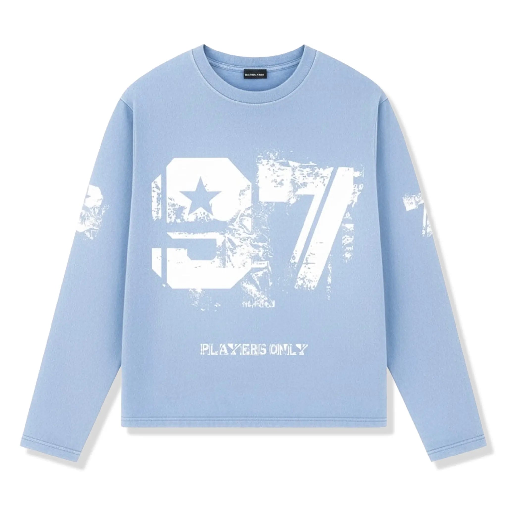Front View of Players Only 97 L/S Washed Distressed Blue T-Shirt